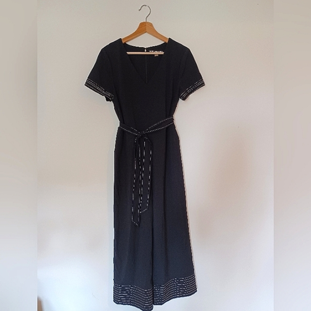 Karl Lagerfeld Short Sleeve Wide Leg Cropped Jumpsuit Black Women's Size 10